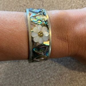 Mexican Silver Cuff Bracelet Abalone MOP
